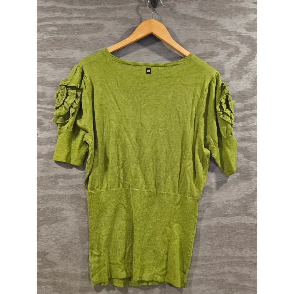 Apple Bottoms Green Short Sleeve Faux Cardigan Rhinestone Ruffle XL Womens Top